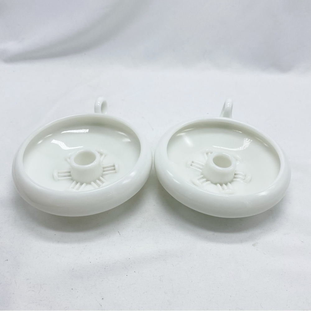 Fenton Vintage Milk Glass Chamber Candlestick Holders Finger Loop Set of 2 - Picture 9 of 9